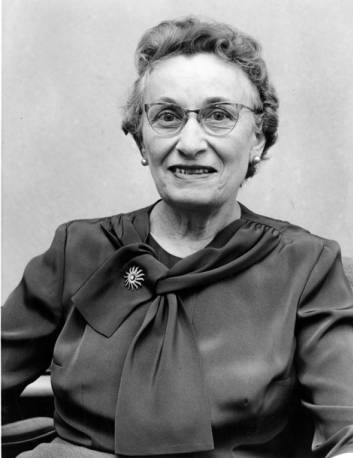 	"Dr. Sarah Marcus, president of Women's General Hospital" -- photo verso. Portrait of Dr. Marcus dated 1959.